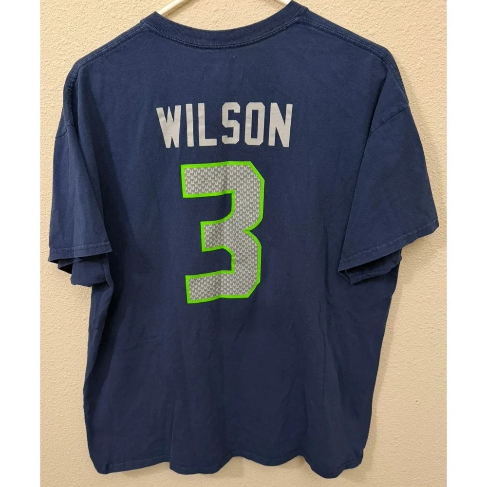 NFL Team Apparel Seattle Seahawks Russell Wilson 3 Navy Blue T-Shirt Mens XL